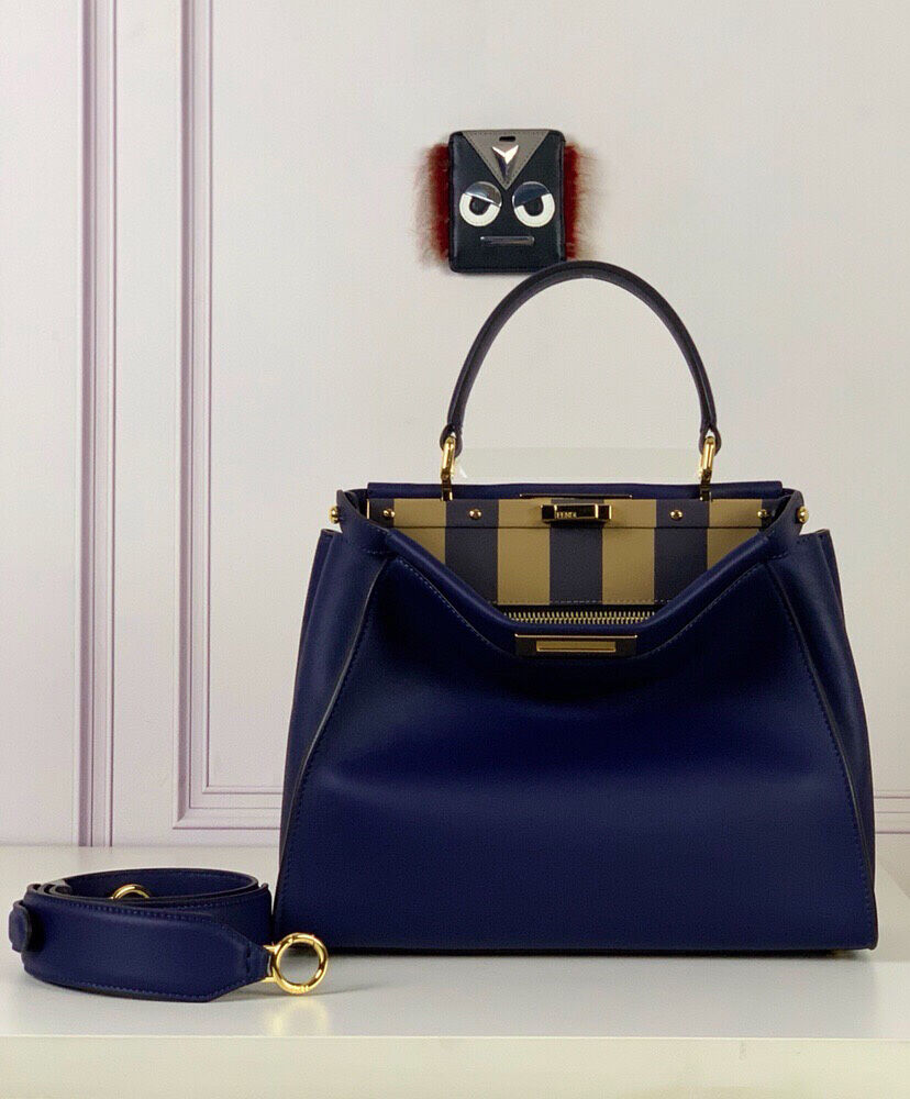 Fendi Peekaboo Iconic Medium Handbag 8BN2901 Navy Blue